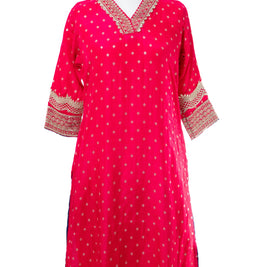 Fuchsia Pink with Navy Blue Embroidered Suit Set