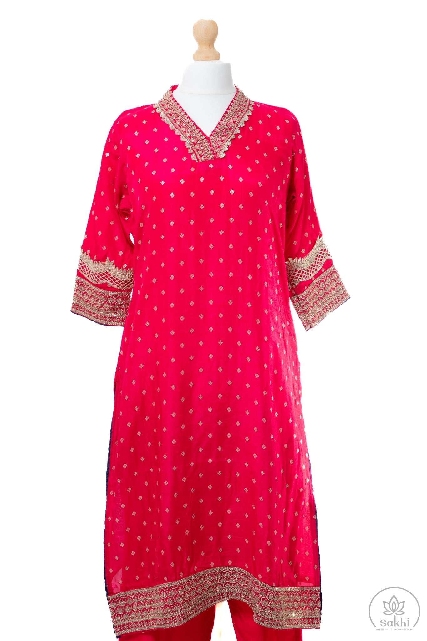 Fuchsia Pink with Navy Blue Embroidered Suit Set