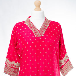Fuchsia Pink with Navy Blue Embroidered Suit Set