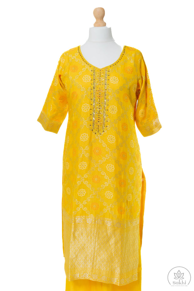 Radiant Yellow Mirror Work Suit Set