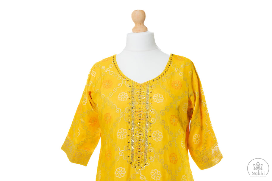 Radiant Yellow Mirror Work Suit Set