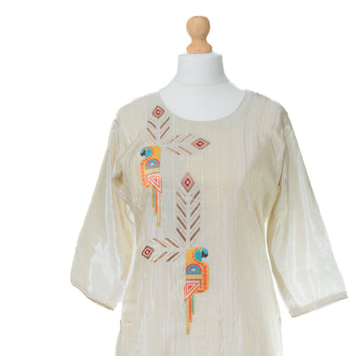 Ivory Embroidered Suit Set with Printed Dupatta