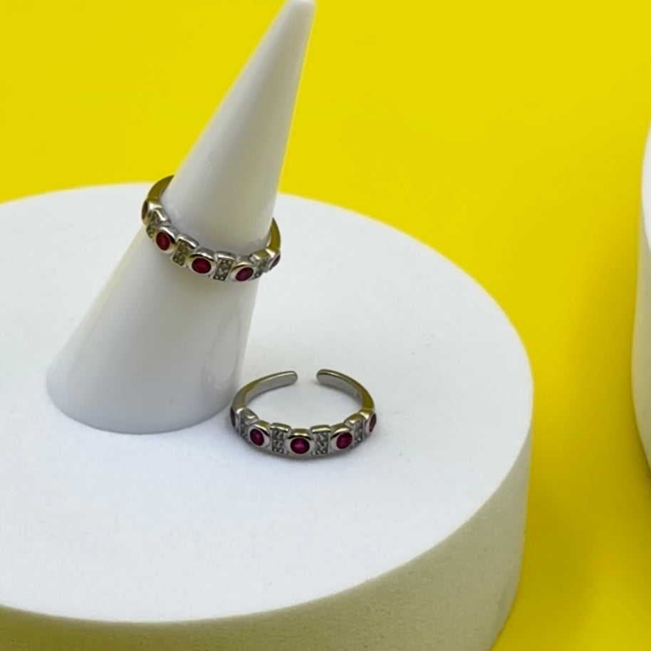 92.5 Sterling Silver Adjustable Toe Ring with Red Gemstones