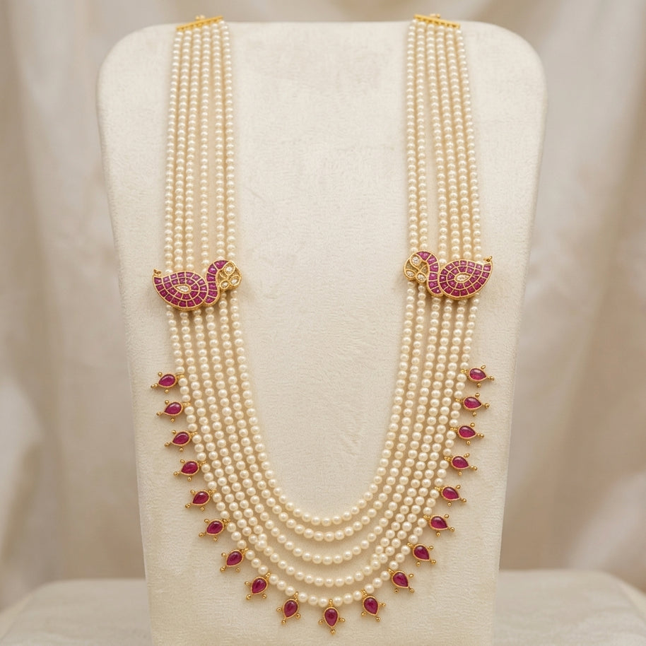 Ruby Paisley Multi Strand Pearl Necklace