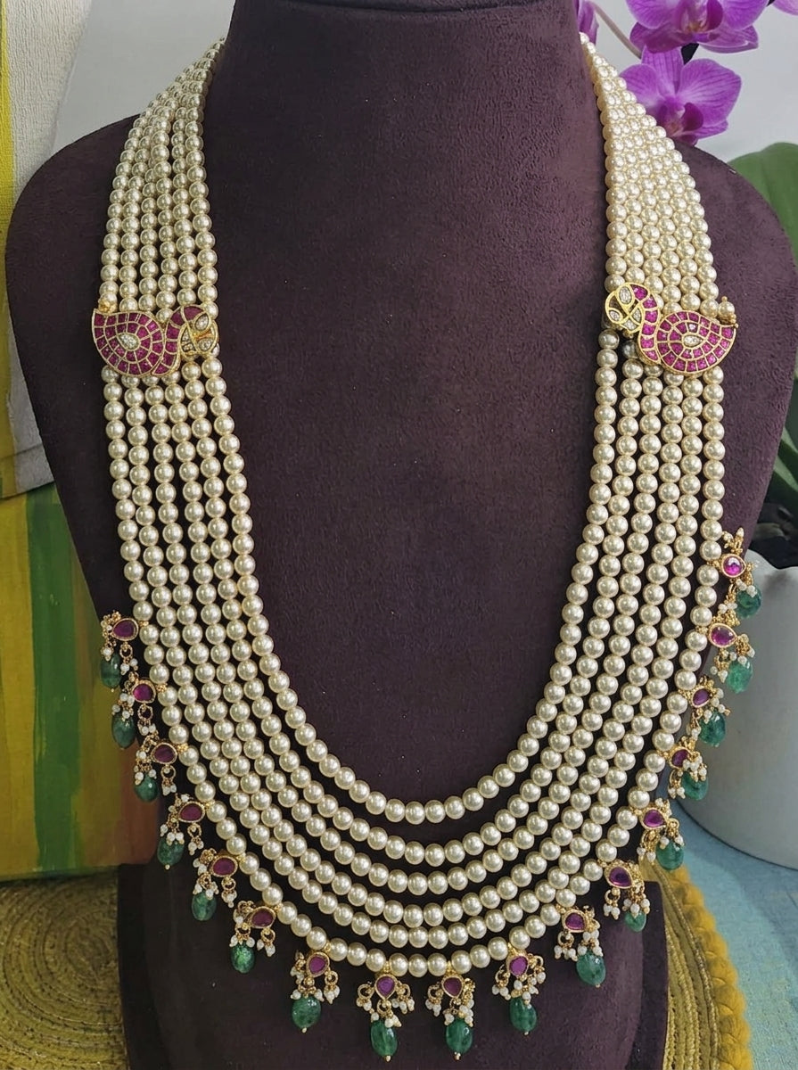 Royal Pearl and Emerald Kundan Statement Necklace