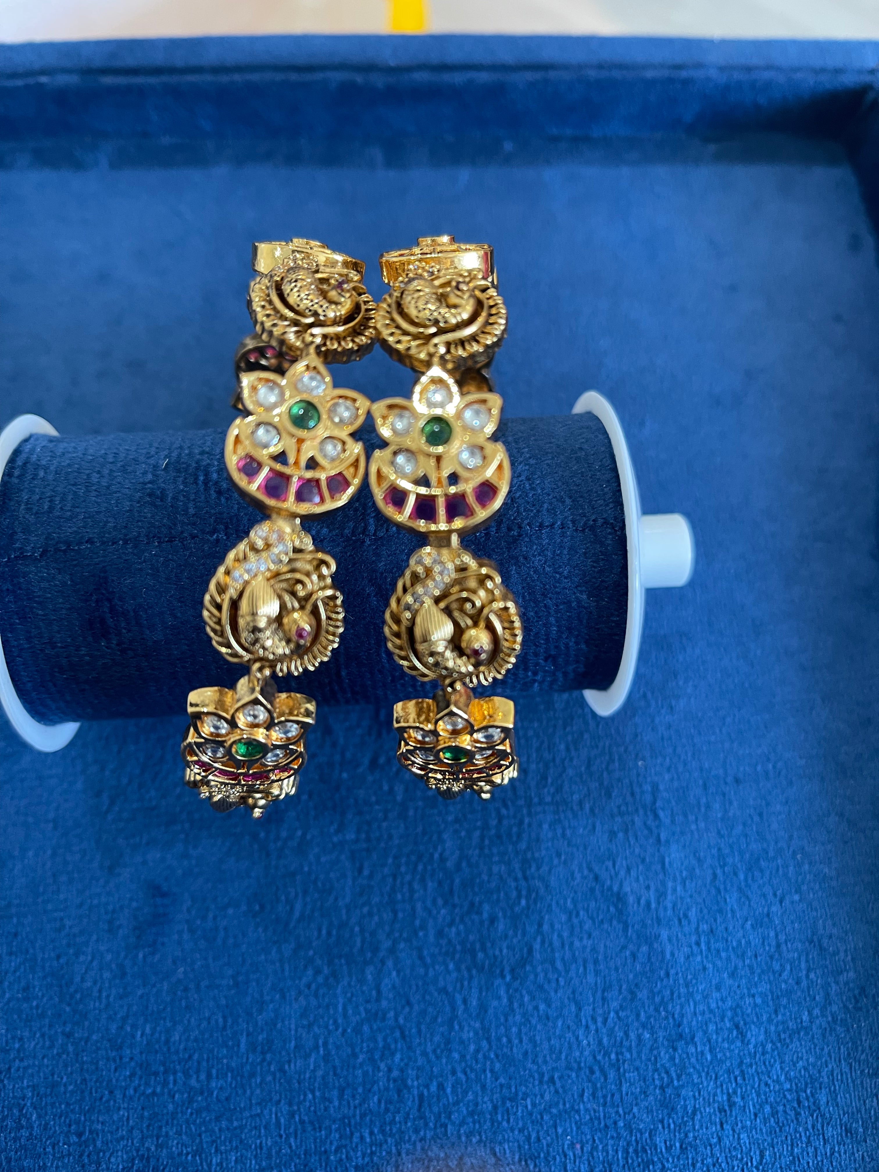 Gold Plated Nakshi Peacock Bangles (Pair)