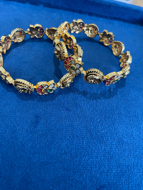 Gold Plated Nakshi Peacock Bangles (Pair)