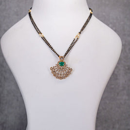 Elegant Green Stone Black Beads Necklace Set