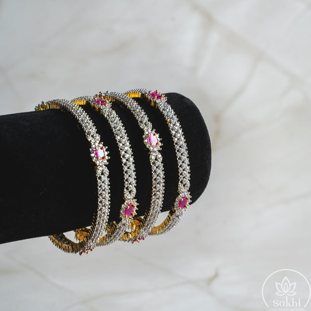 Ruby Diamond Bangles in Gold Finish (Set of 4)