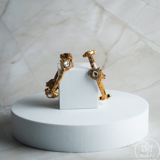 Floral Motif Kundan Bangles (Set of 2)