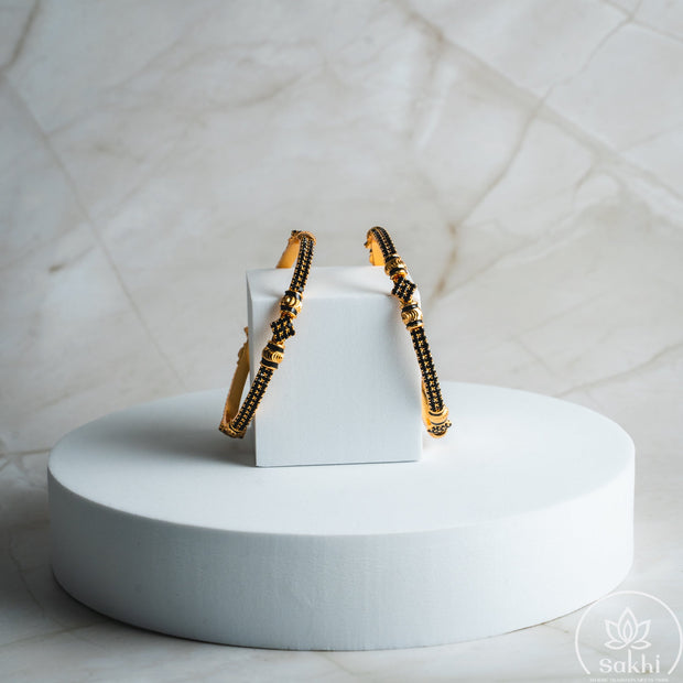 Black Beaded Bangles (Set of 2)