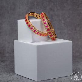 Gold Plated Pink Stone and CZ Designer Bangles (Pair)