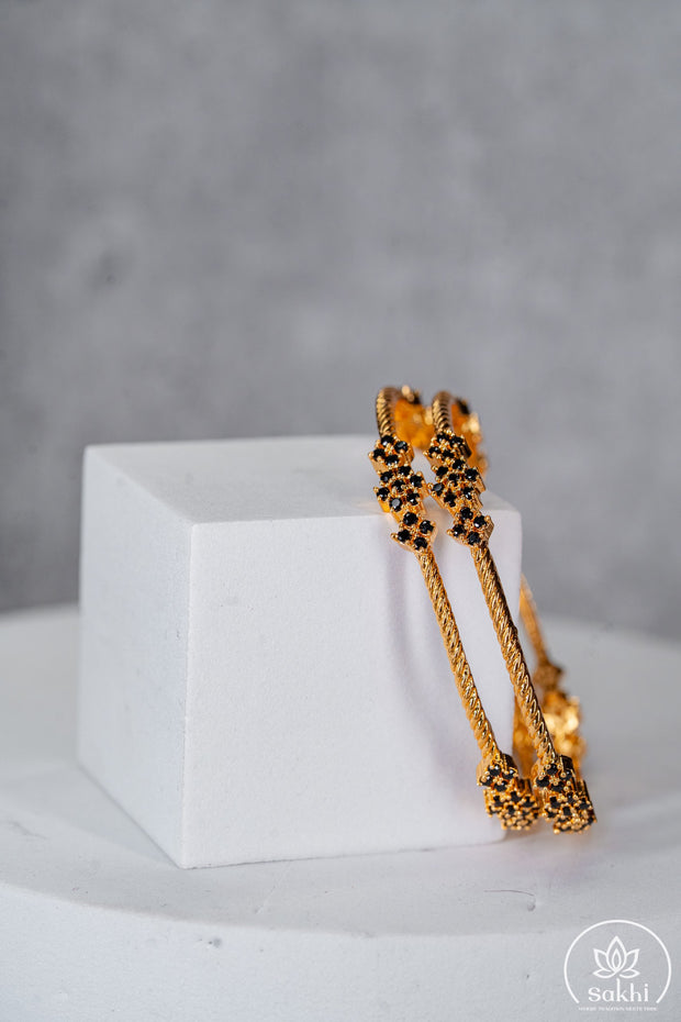 Gold Plated Black Stone Designer Bangles (Pair)
