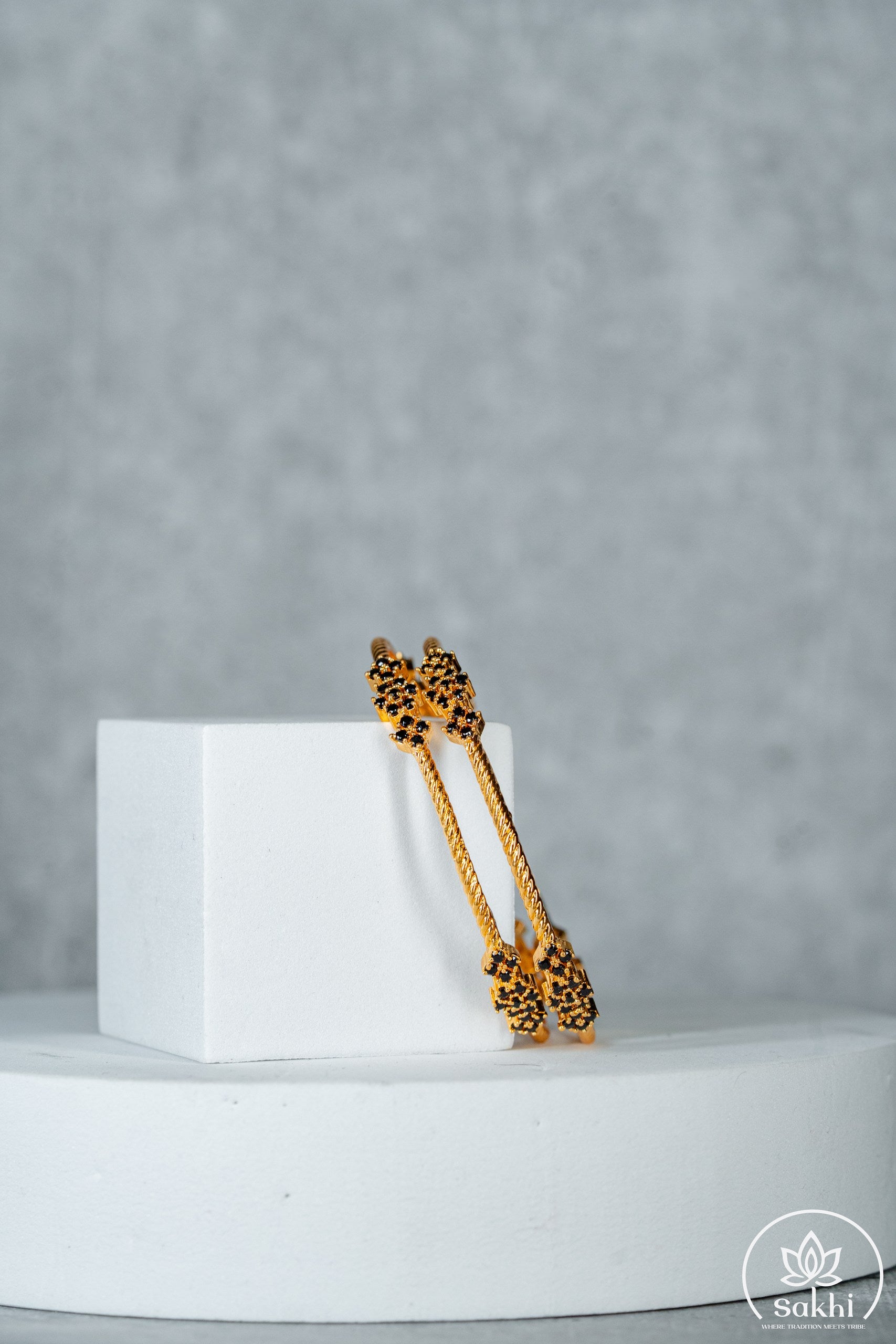 Gold Plated Black Stone Designer Bangles (Pair)