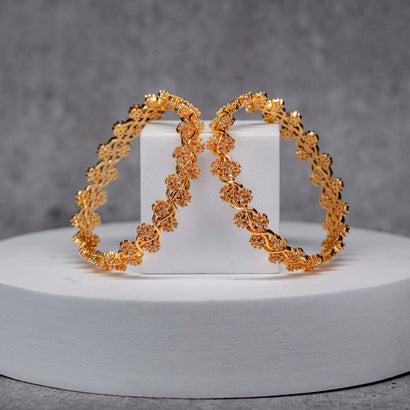 Gold Plated Floral CZ Designer Bangles (Pair)