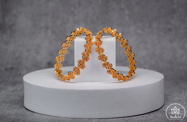 Gold Plated Floral CZ Designer Bangles (Pair)