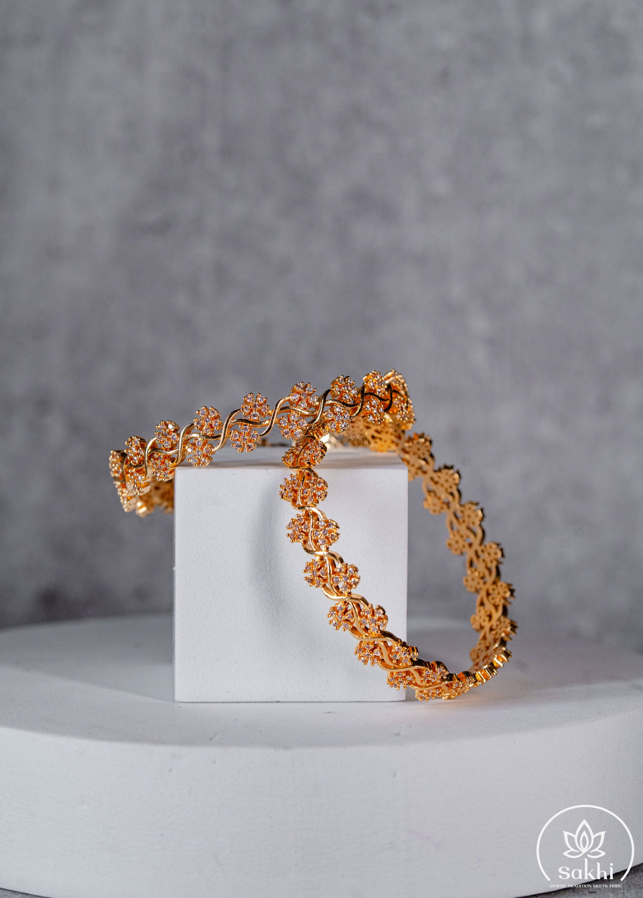 Gold Plated Floral CZ Designer Bangles (Pair)