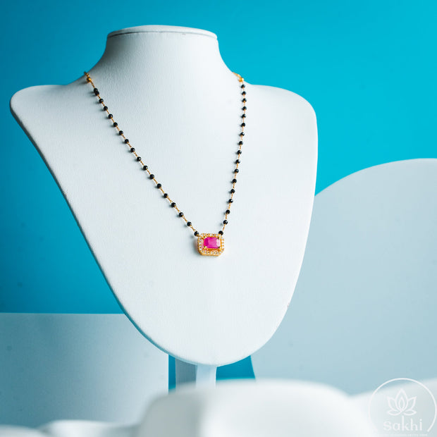 Ruby Glow Black Beads Necklace