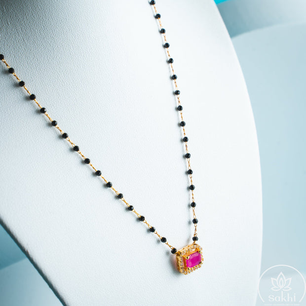 Ruby Glow Black Beads Necklace