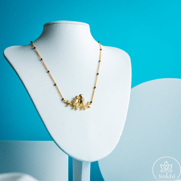 Twin Bird Black Beads Necklace