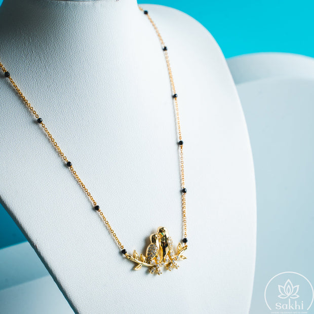 Twin Bird Black Beads Necklace
