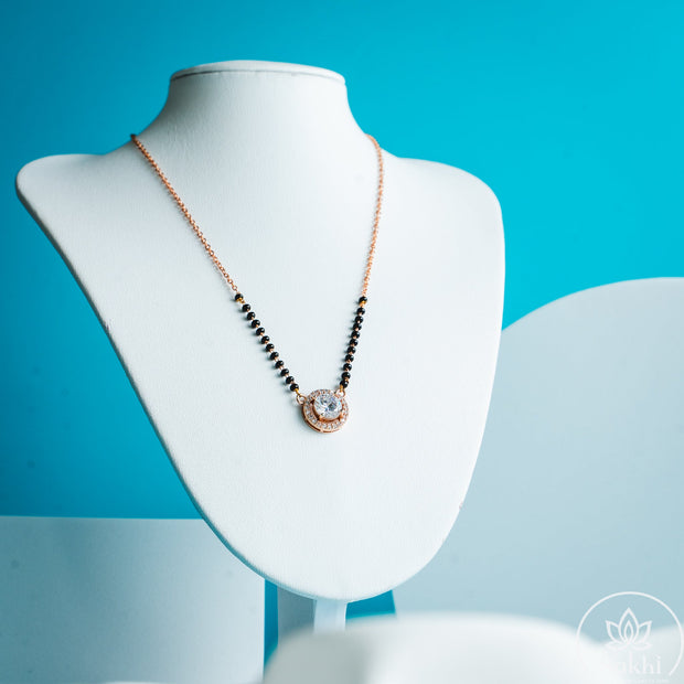 Solitaire Halo Black Beads Necklace