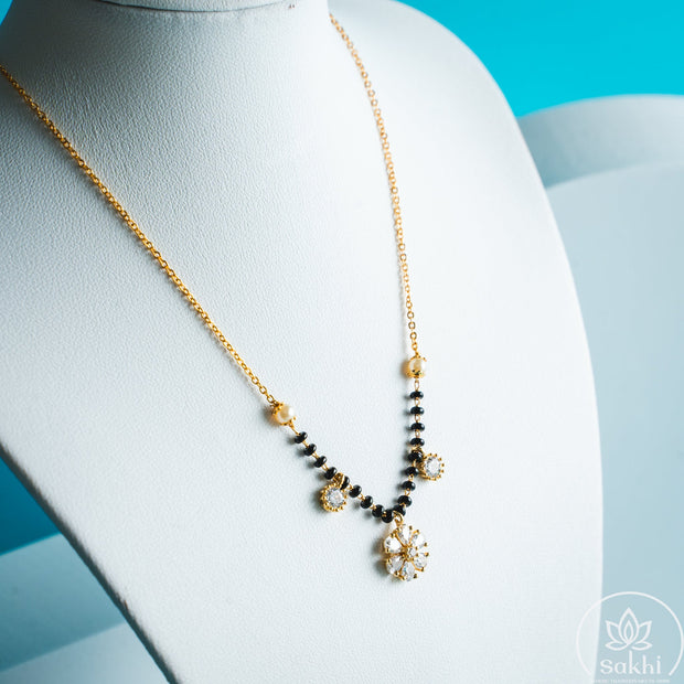 Radiant Drop Trio Black Beads Necklace