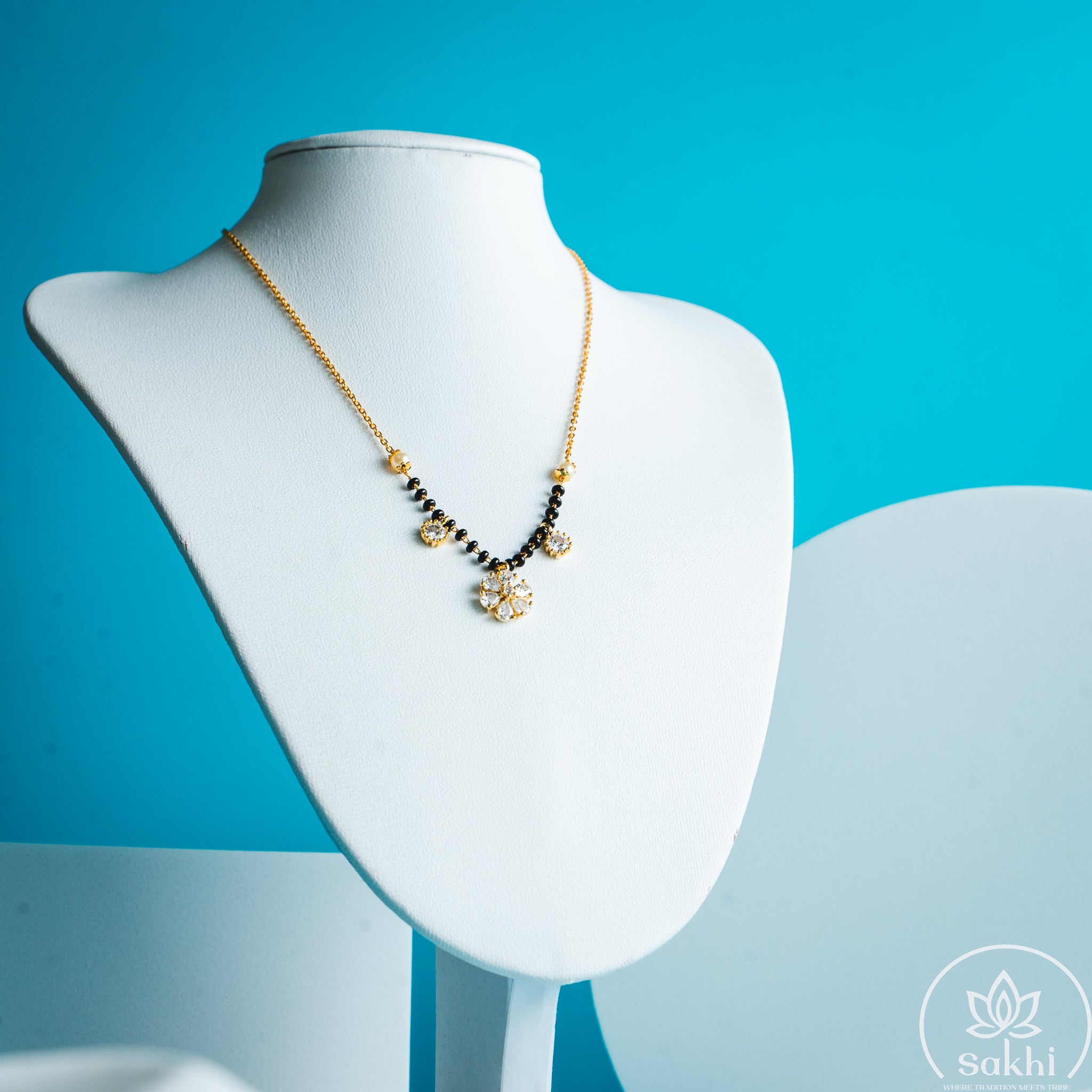 Radiant Drop Trio Black Beads Necklace