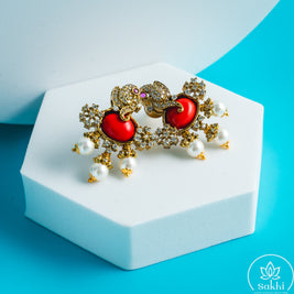 Coral Ganesha Black Beads Necklace Set