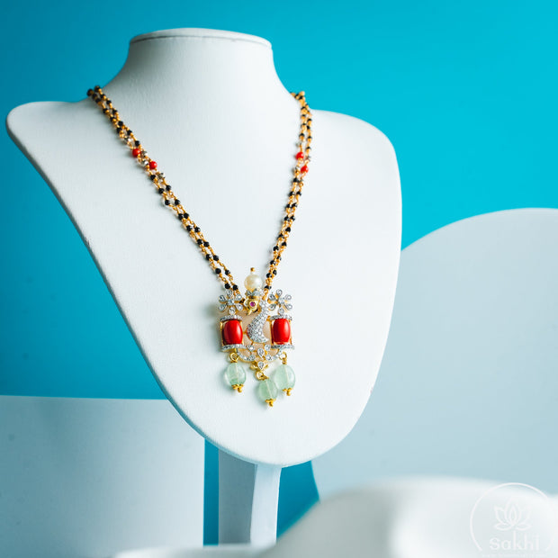 Coral Peacock Black Beads Necklace