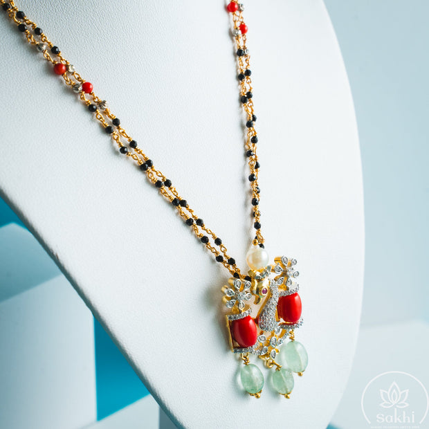 Coral Peacock Black Beads Necklace