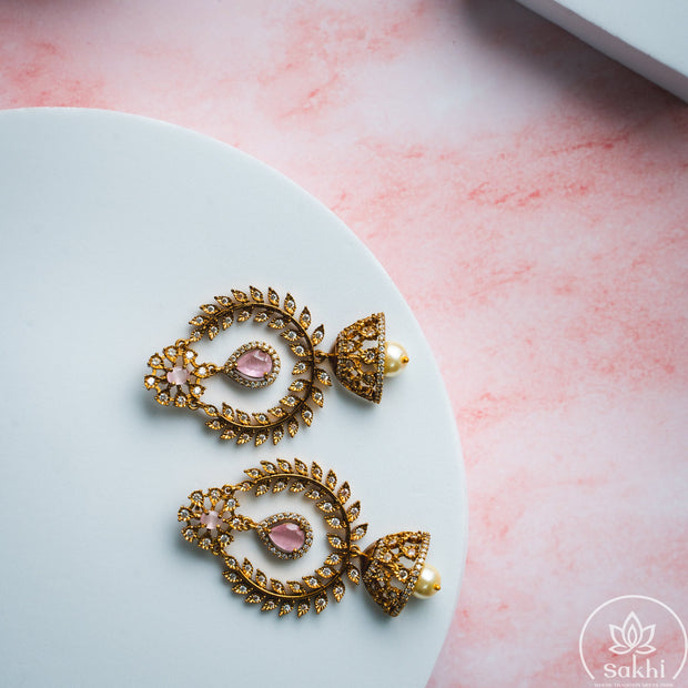 Royal Chandbali Jhumka (Baby Pink)