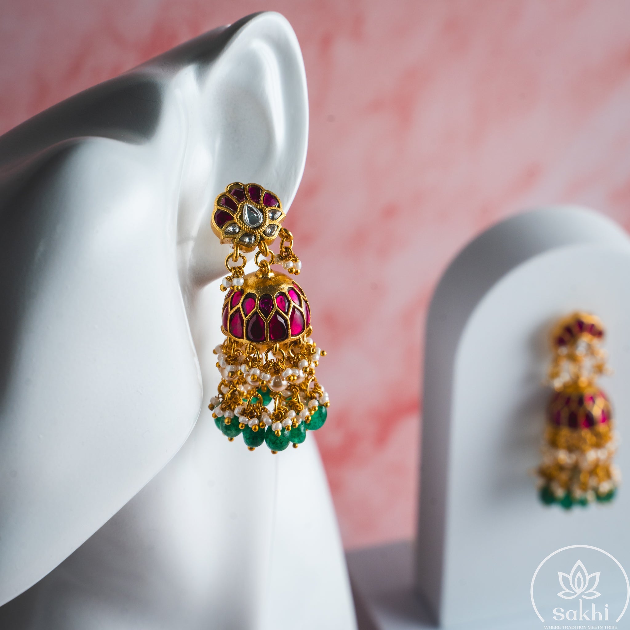 Lotus Top Jadau Kundan Jhumkas