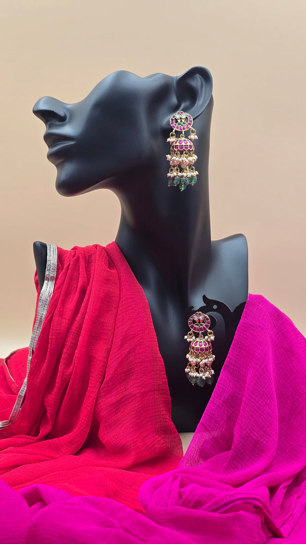 Round Top Jadau Kundan Jhumkas