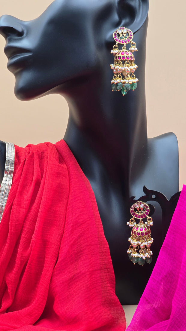 Round Top Jadau Kundan Jhumkas