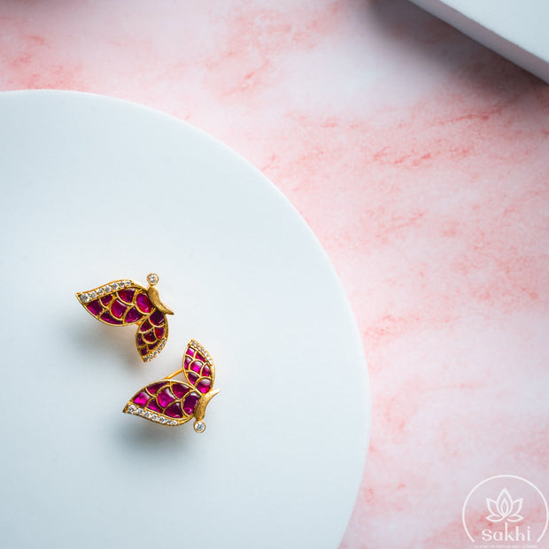 Butterfly Jadau Stud (Pink)
