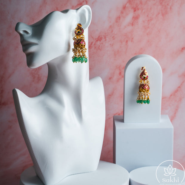 Peacock Top Jadau Kundan Jhumka