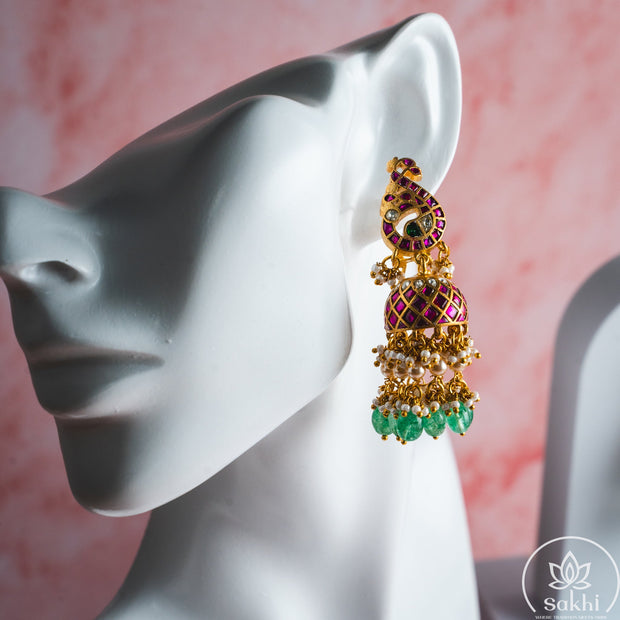 Peacock Top Jadau Kundan Jhumka