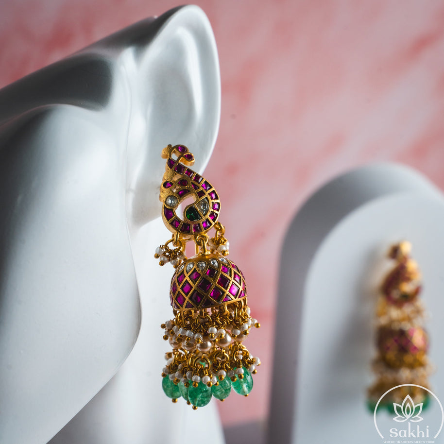 Peacock Top Jadau Kundan Jhumka