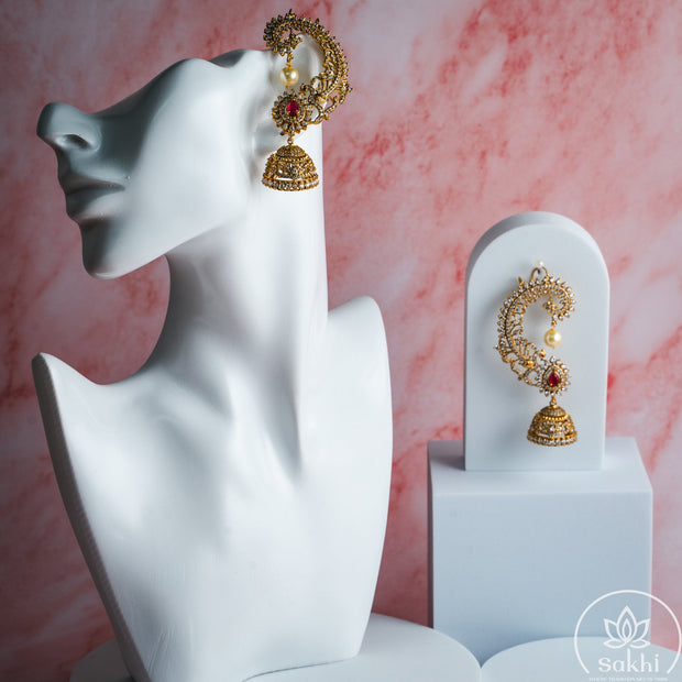 Elegant Earcuff Jhumkas (Red)