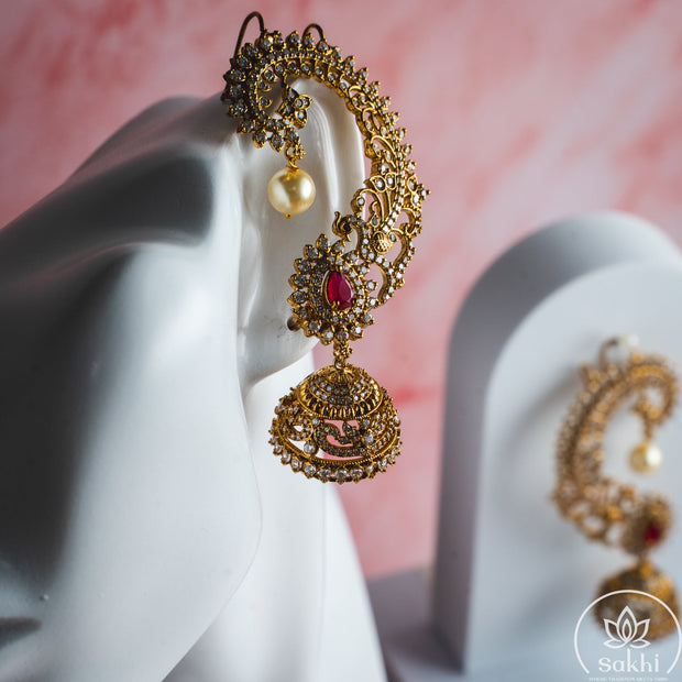Elegant Earcuff Jhumkas (Red)