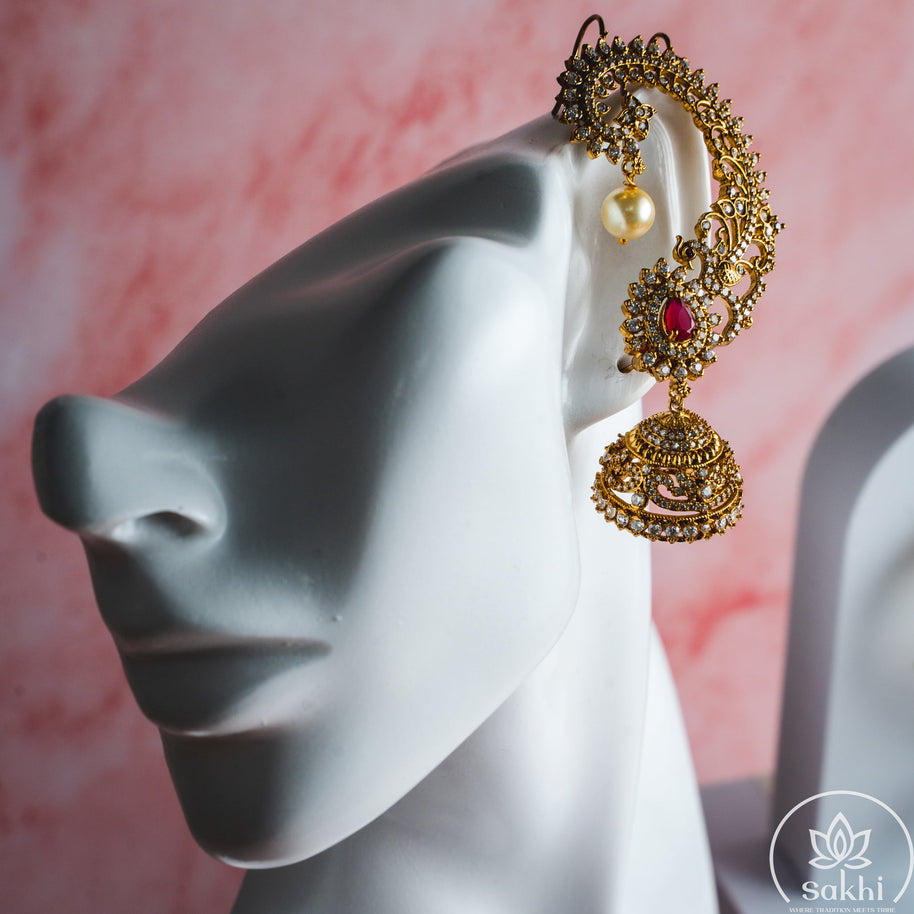 Elegant Earcuff Jhumkas (Red)