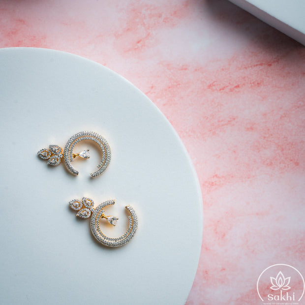 Floral Hoop Drop Earrings with Teardrop Accent