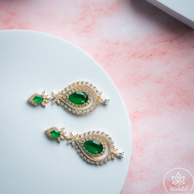 Elegant Green Drop Halo Earrings