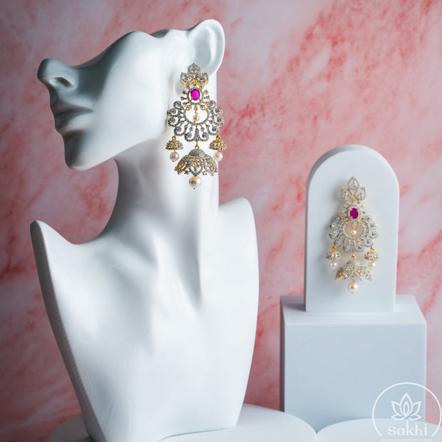 Diamond Chandbali Jhumka (Pink)