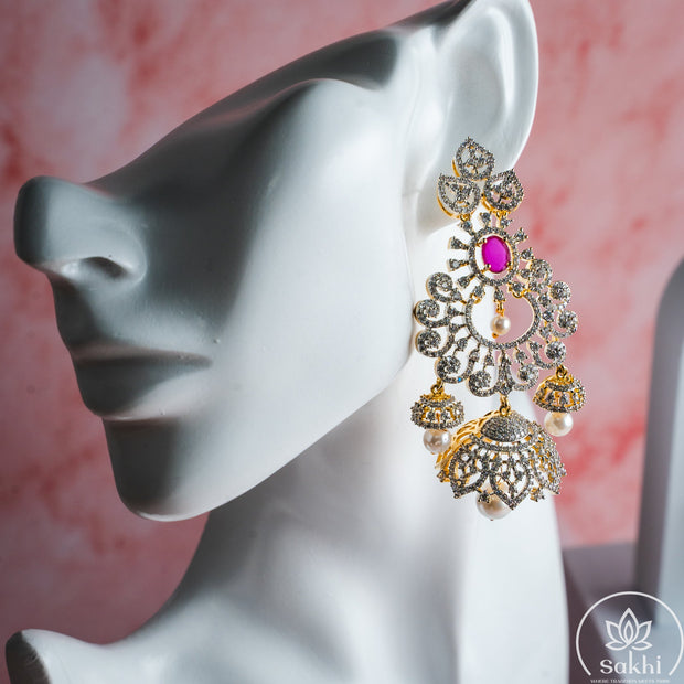 Diamond Chandbali Jhumka (Pink)