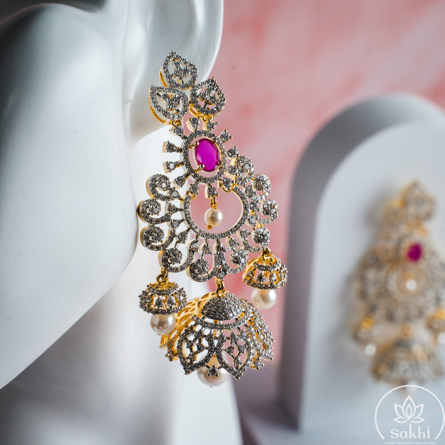 Diamond Chandbali Jhumka (Pink)