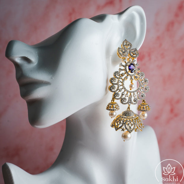 Diamond Chandbali Jhumka (Lavender)