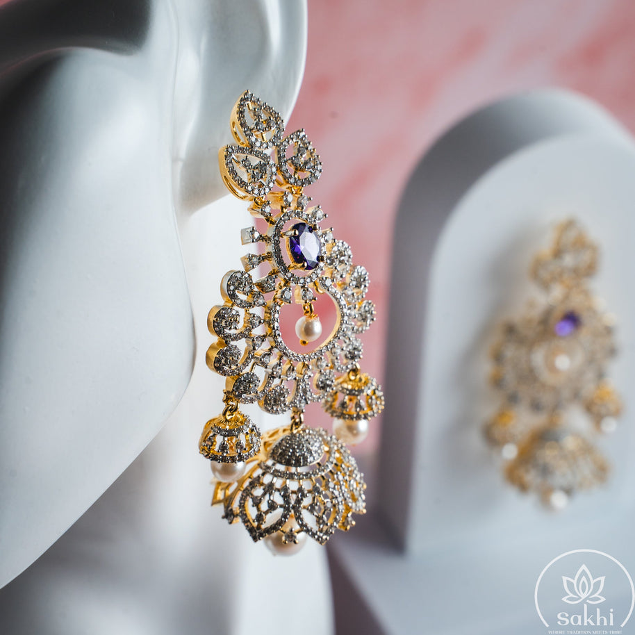 Diamond Chandbali Jhumka (Lavender)
