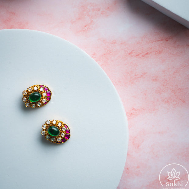 Emerald Glow Jadau Kundan Studs